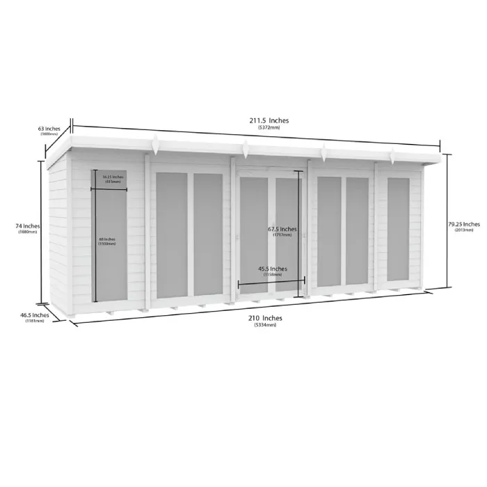 4ft x 18ft Pent Summer House (Full Height Window)
