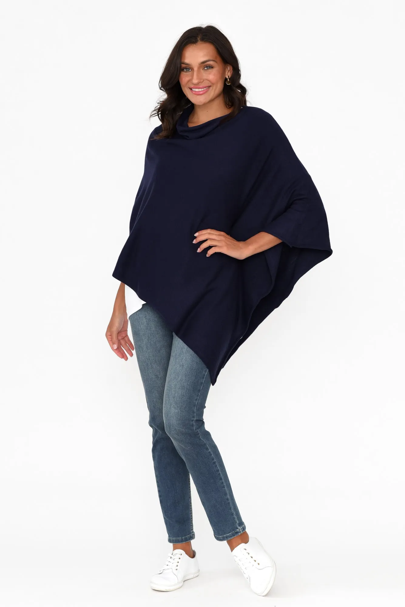 Amy Midnight Blue Wool Blend Poncho