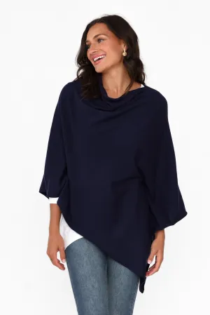 Amy Midnight Blue Wool Blend Poncho