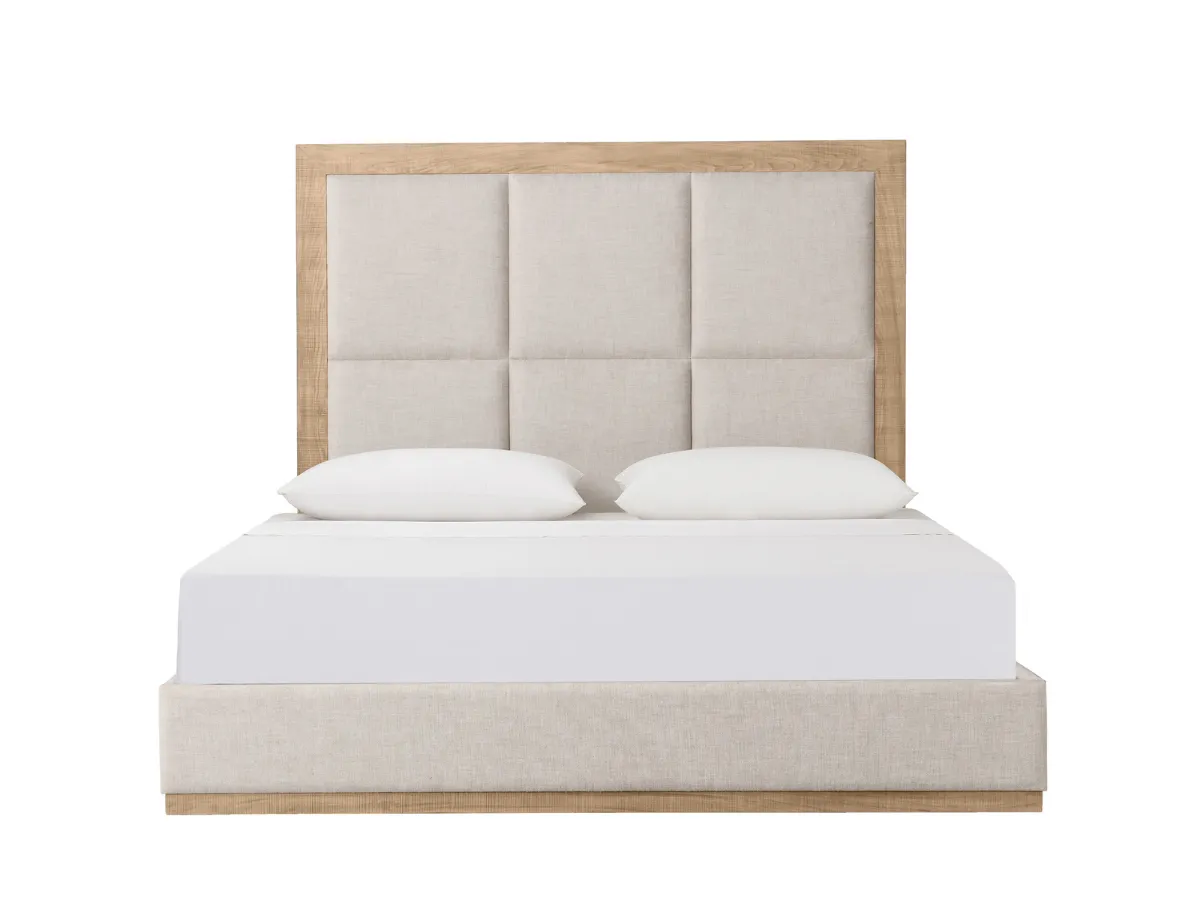 Bacara Modern Classic Wood Beige Upholstered Bed