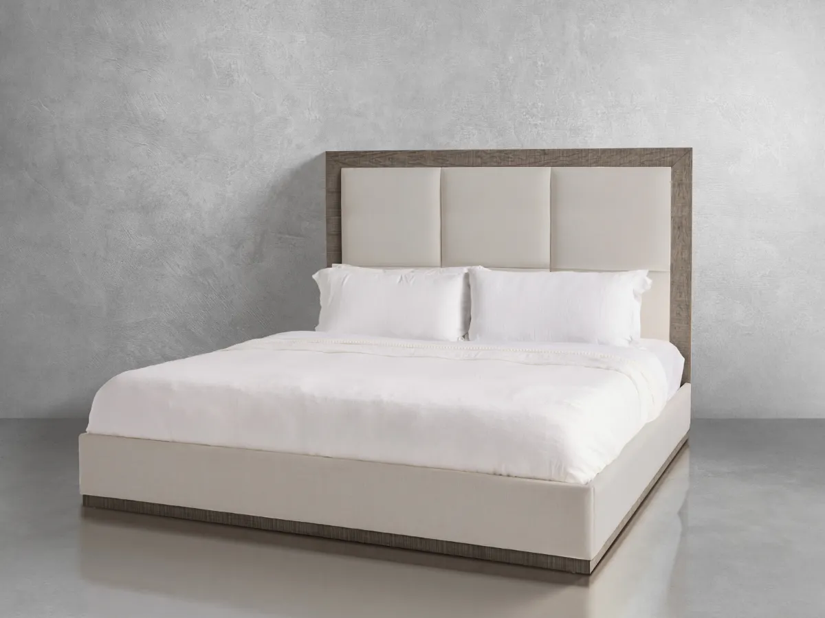 Bacara Modern Classic Wood Beige Upholstered Bed