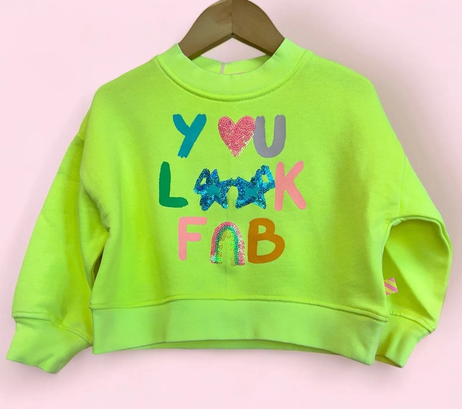 Billieblush Girls Neon Yellow YOU LOOK FAB French Terry Sweatshirt