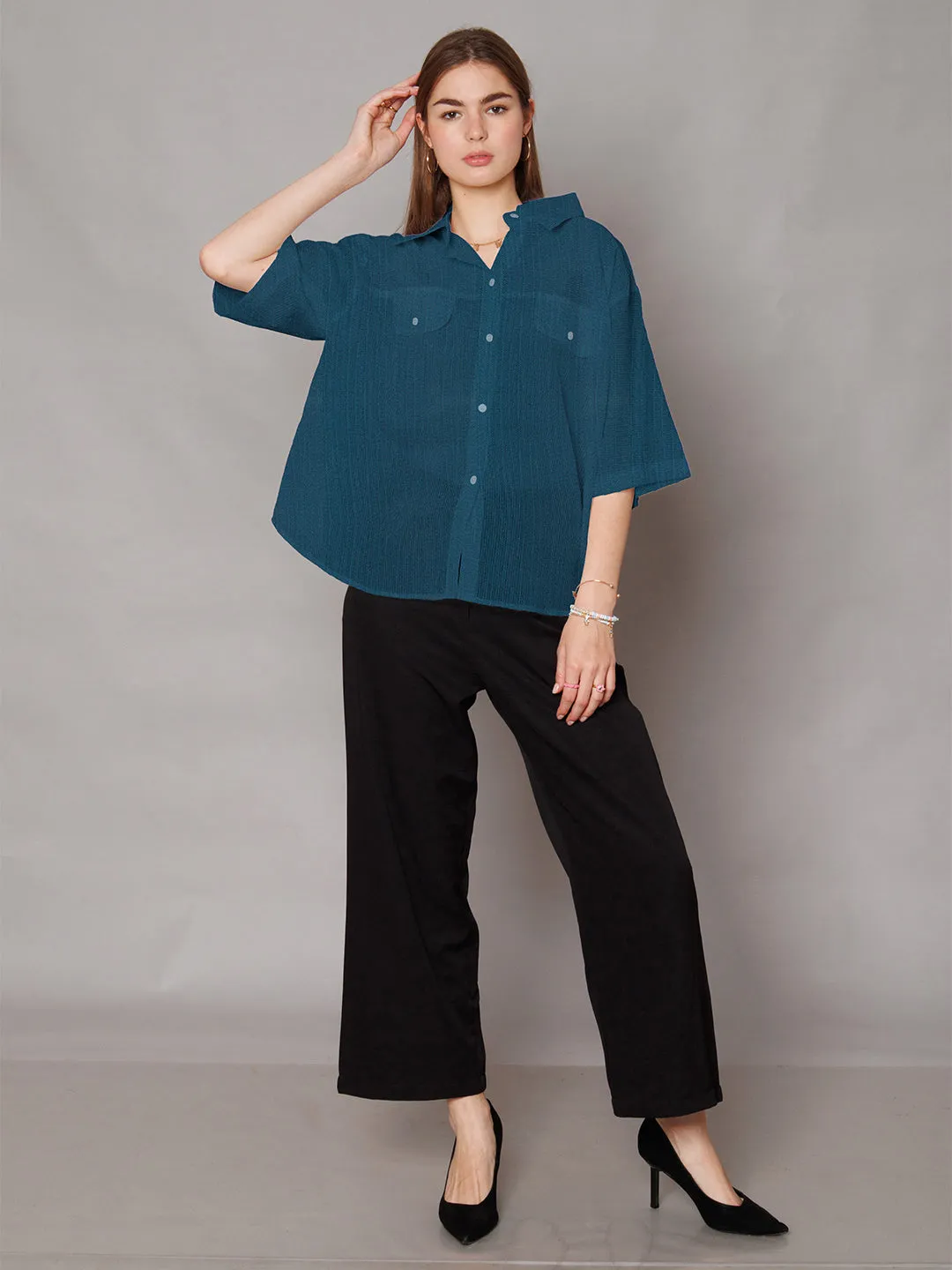 Blue Solid Relaxed Fit Shirt