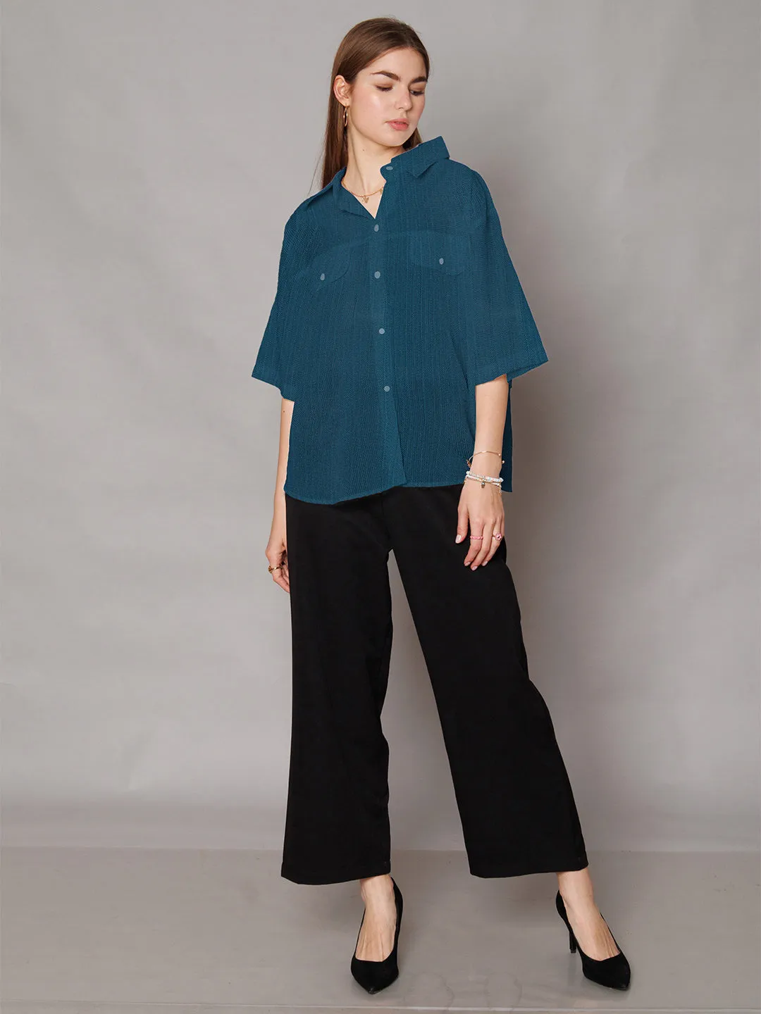 Blue Solid Relaxed Fit Shirt