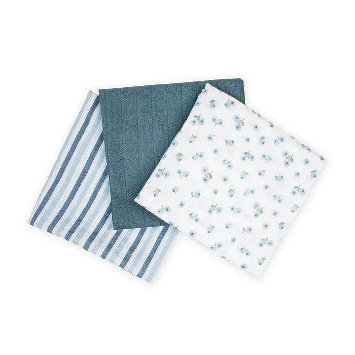 'Blueberries' Muslin Cloths 3 Pack by Lulujo