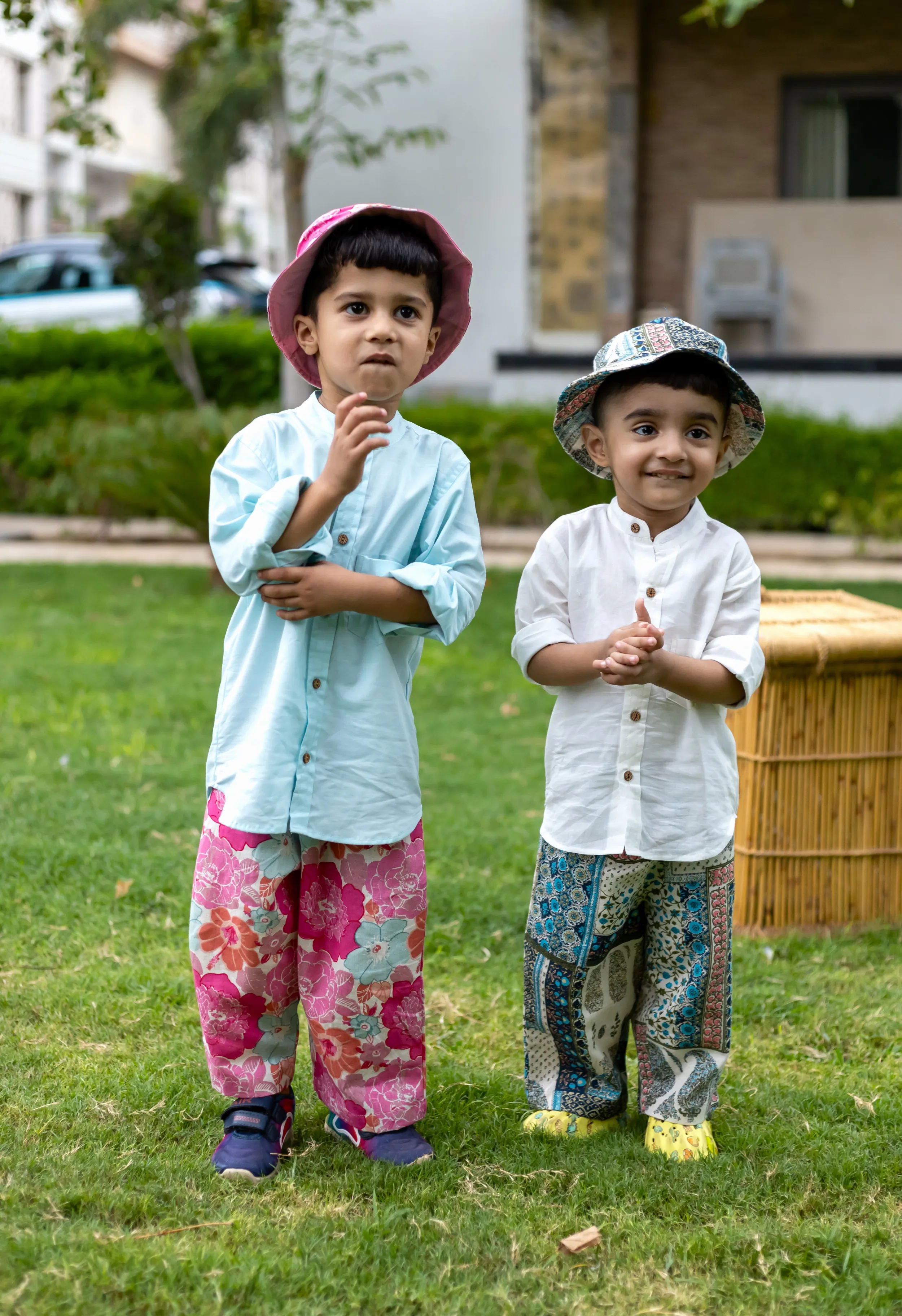 Boys Boho Resort Wear Set - White & Skyblue