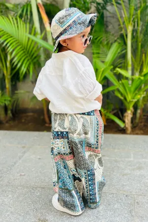 Boys Boho Resort Wear Set - White & Skyblue