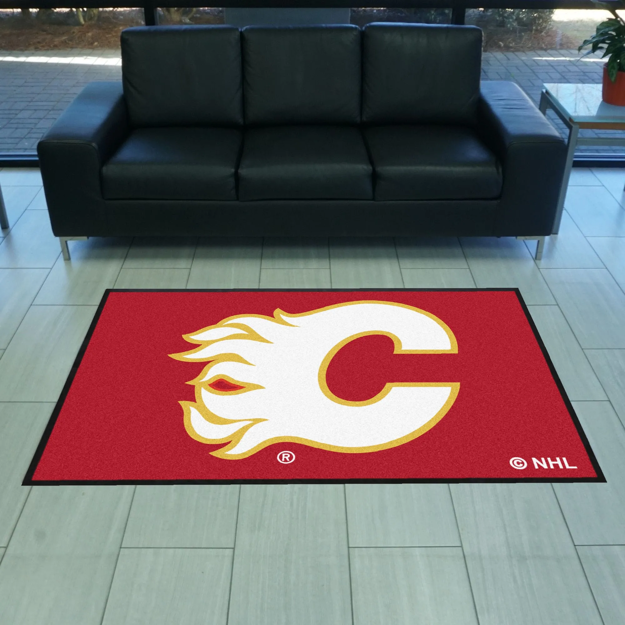 Calgary Flames 4X6 High-Traffic Mat with Durable Rubber Backing - Landscape Orientation