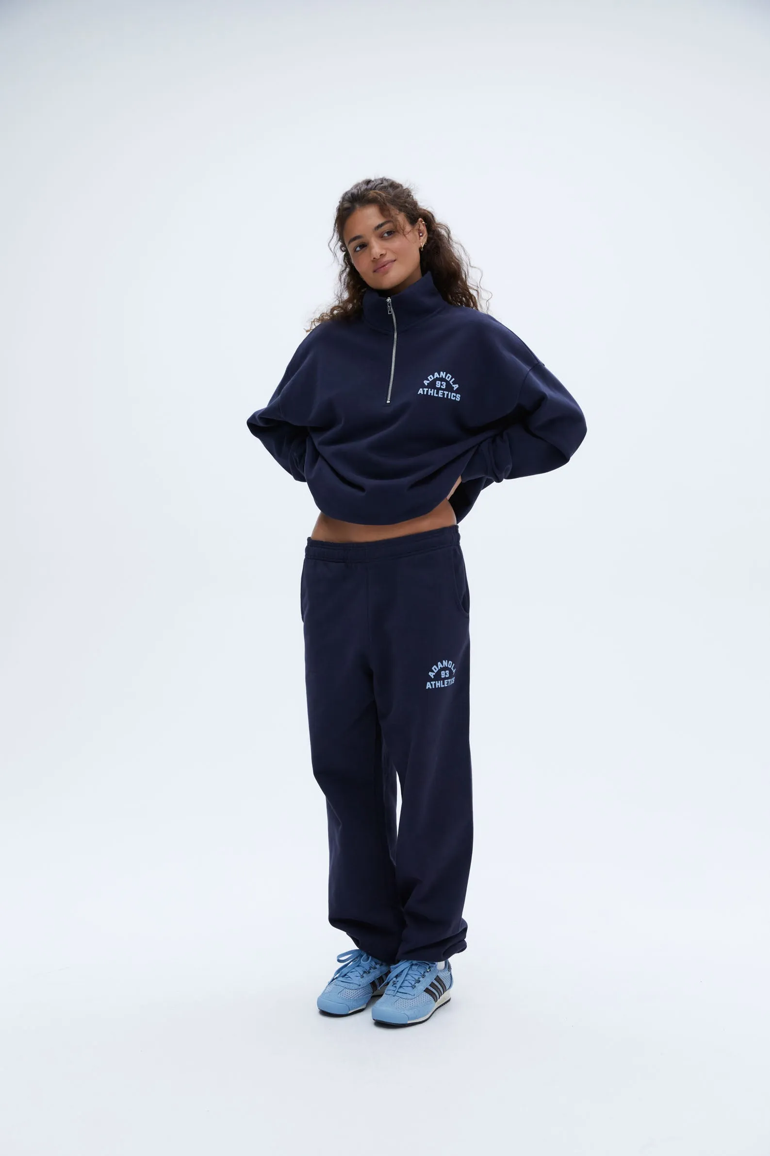 Campus Oversized Funnel Neck Zip Sweatshirt - Navy Blue/Powder Blue