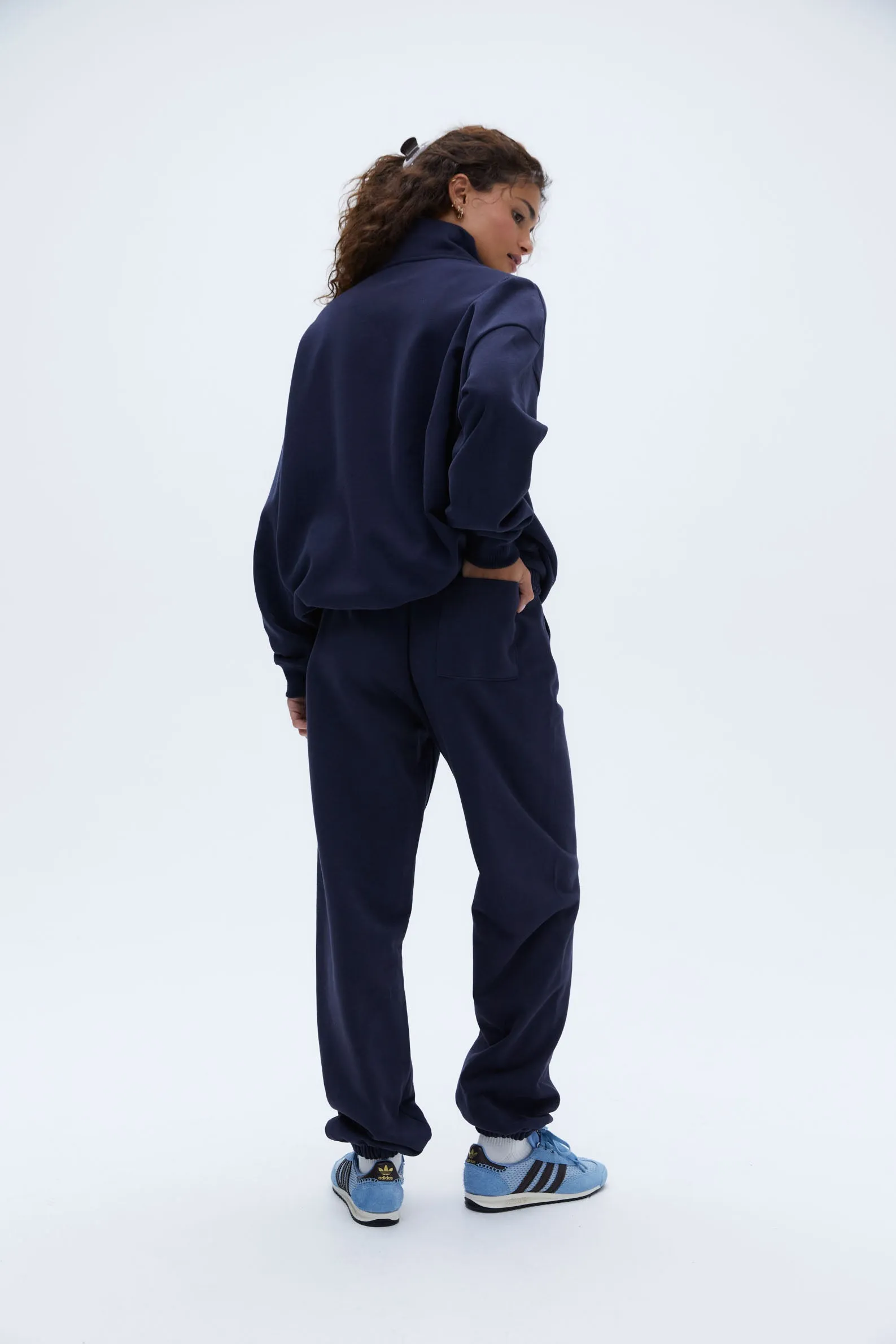 Campus Oversized Funnel Neck Zip Sweatshirt - Navy Blue/Powder Blue