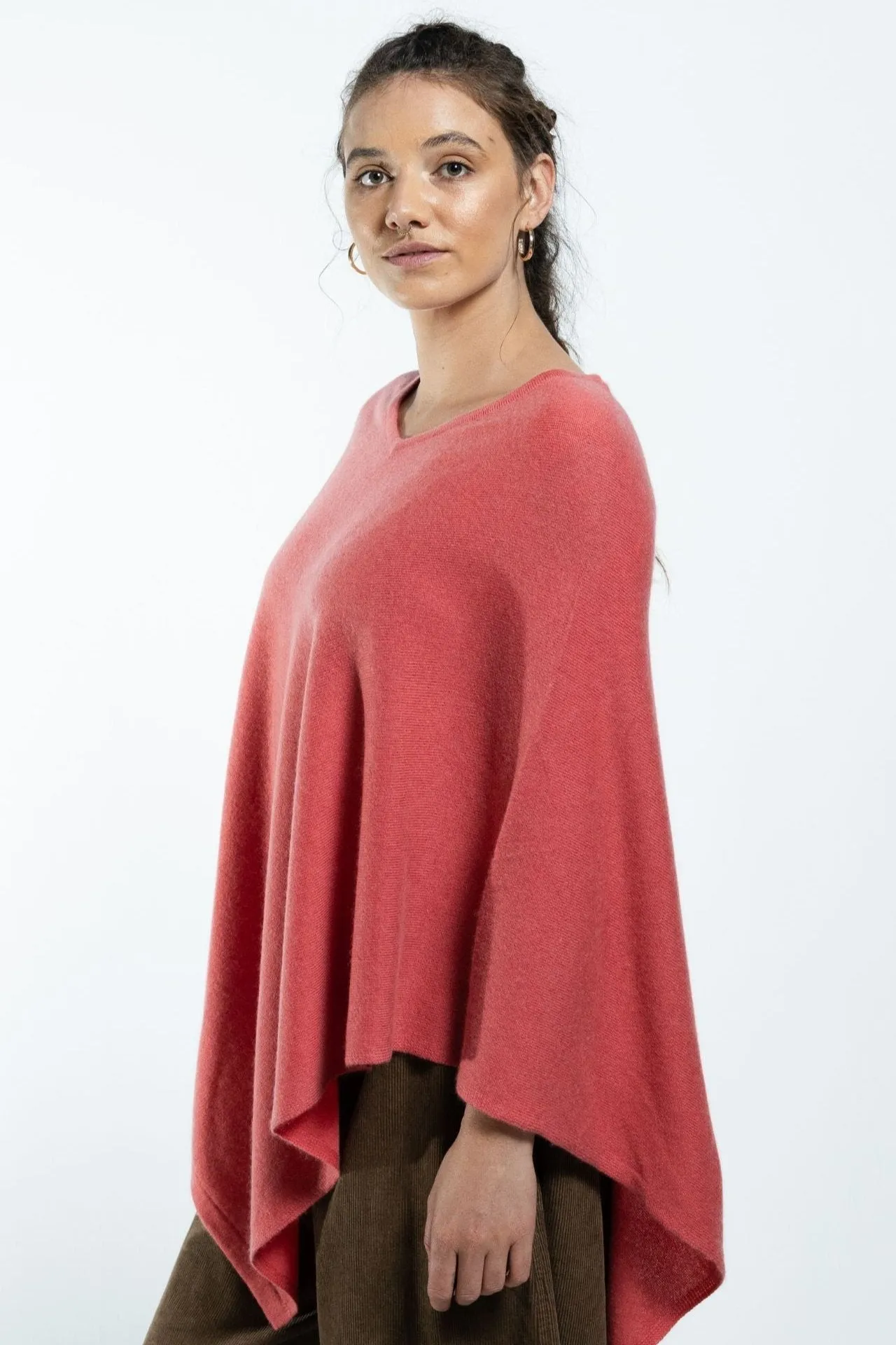 Cashmere Poncho - Coral