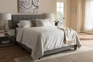 Cassandra Light Grey Fabric Upholstered Box Spring Bed (Full)