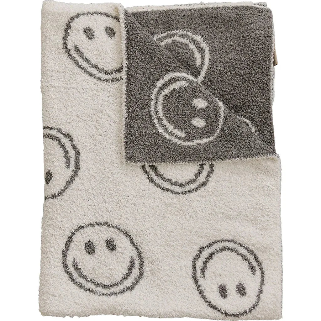 Charcoal Smiley Taupe Plush Blanket | Lovey