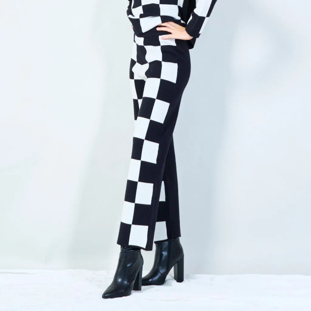 Checkered wide-leg knit pants wholesale