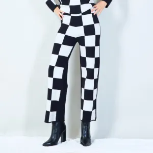 Checkered wide-leg knit pants wholesale