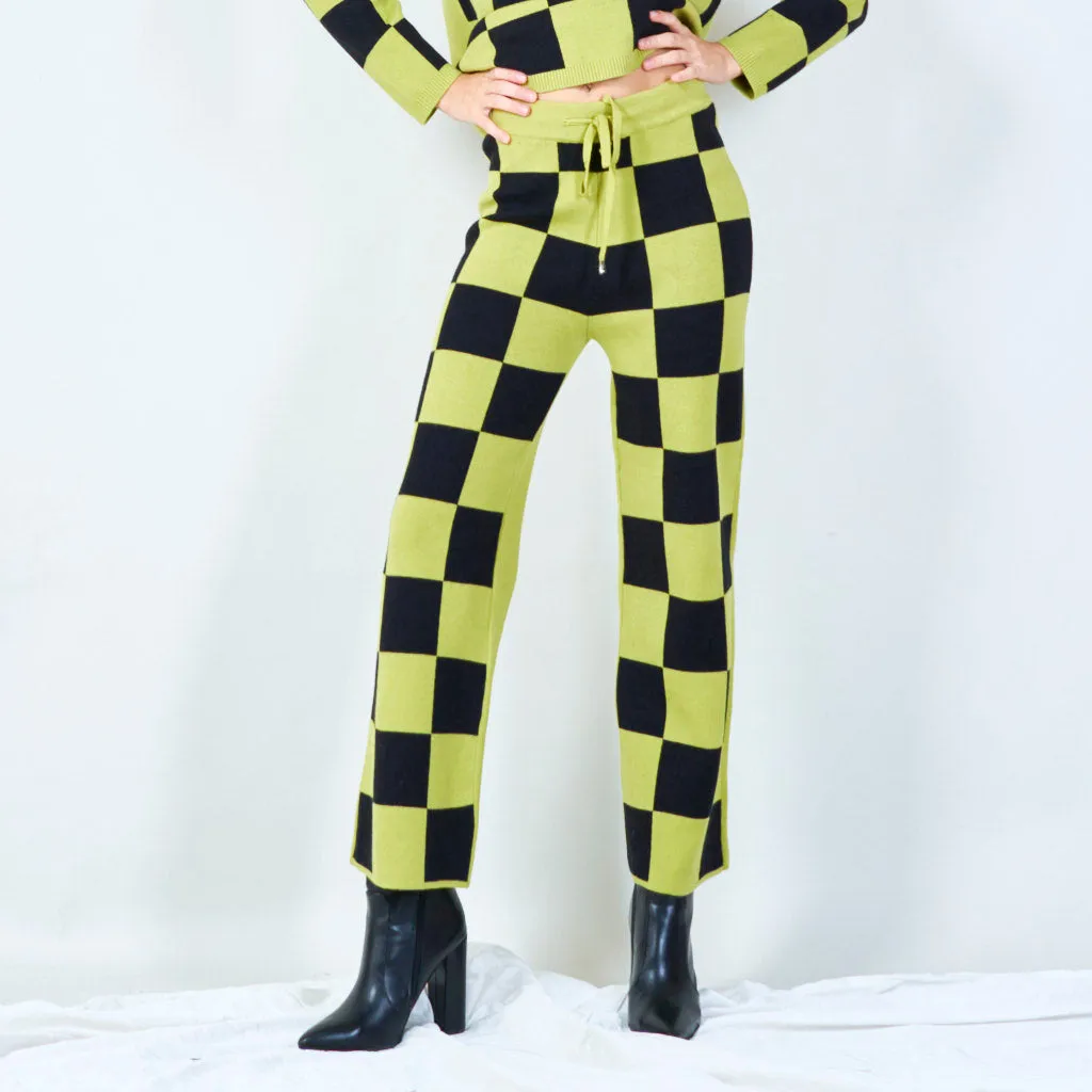 Checkered wide-leg knit pants wholesale