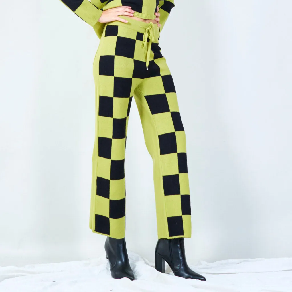 Checkered wide-leg knit pants wholesale