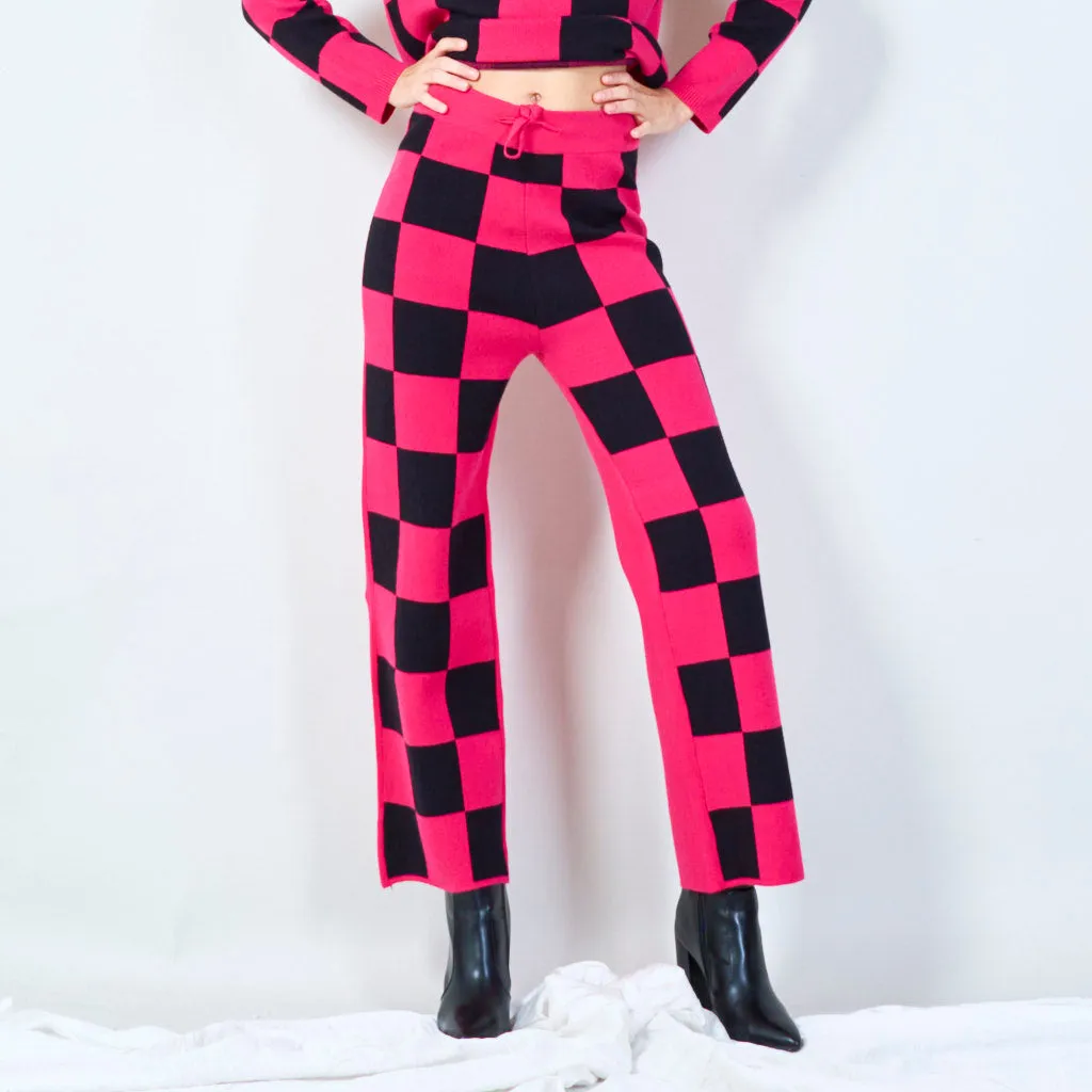 Checkered wide-leg knit pants wholesale