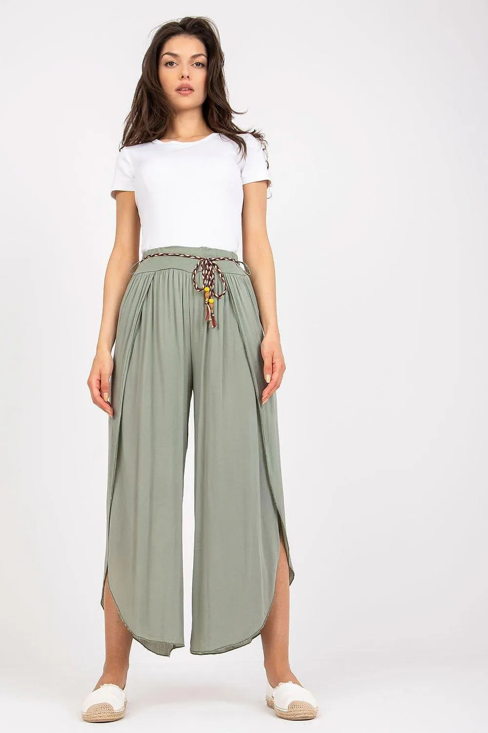 Chic High-Waisted Viscose Trousers with Trendy Waist Tie