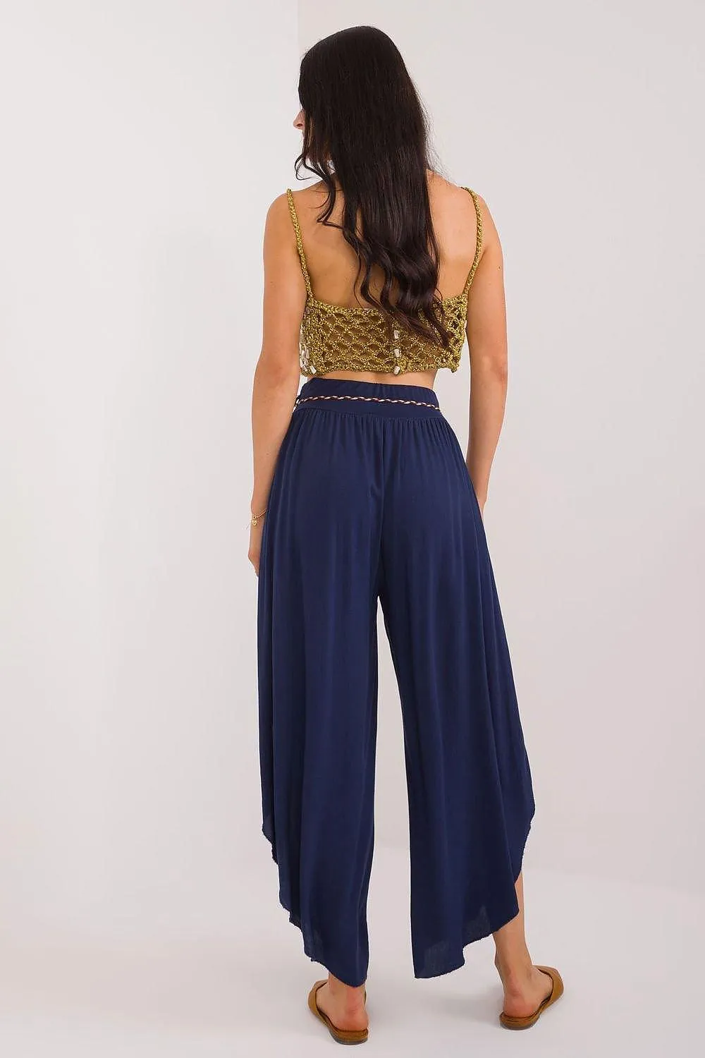 Chic High-Waisted Viscose Trousers with Trendy Waist Tie