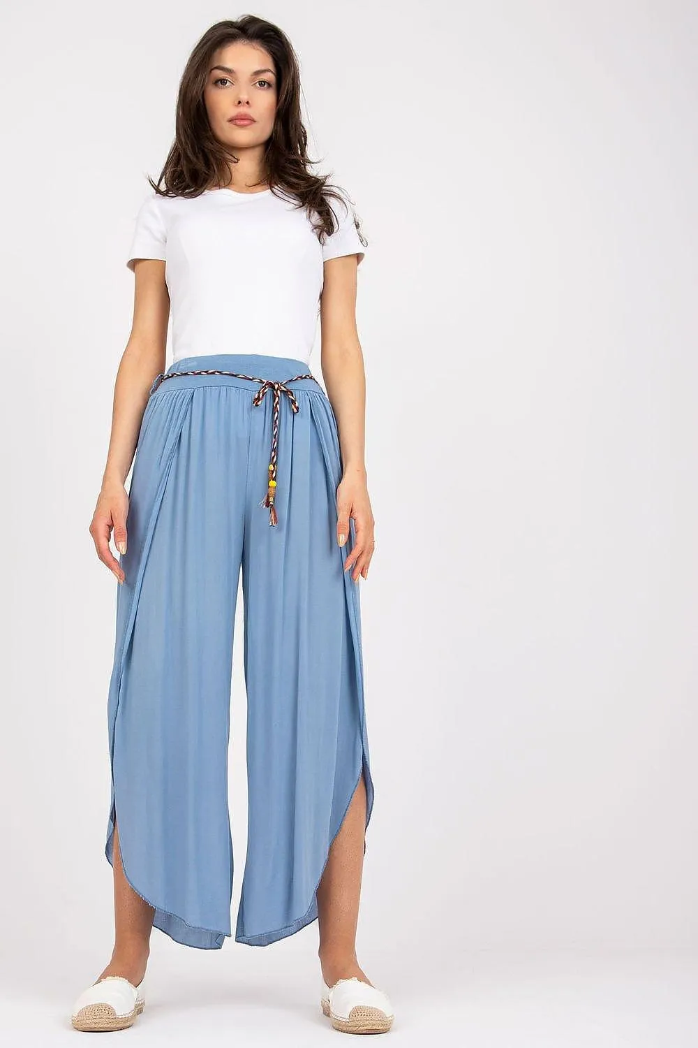 Chic High-Waisted Viscose Trousers with Trendy Waist Tie