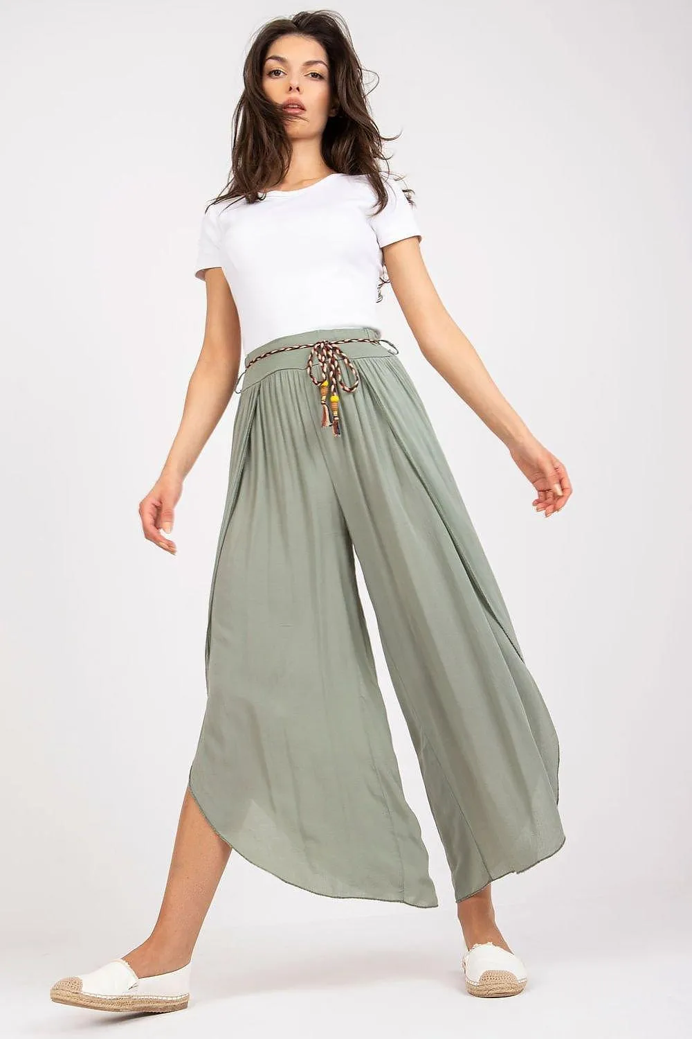 Chic High-Waisted Viscose Trousers with Trendy Waist Tie