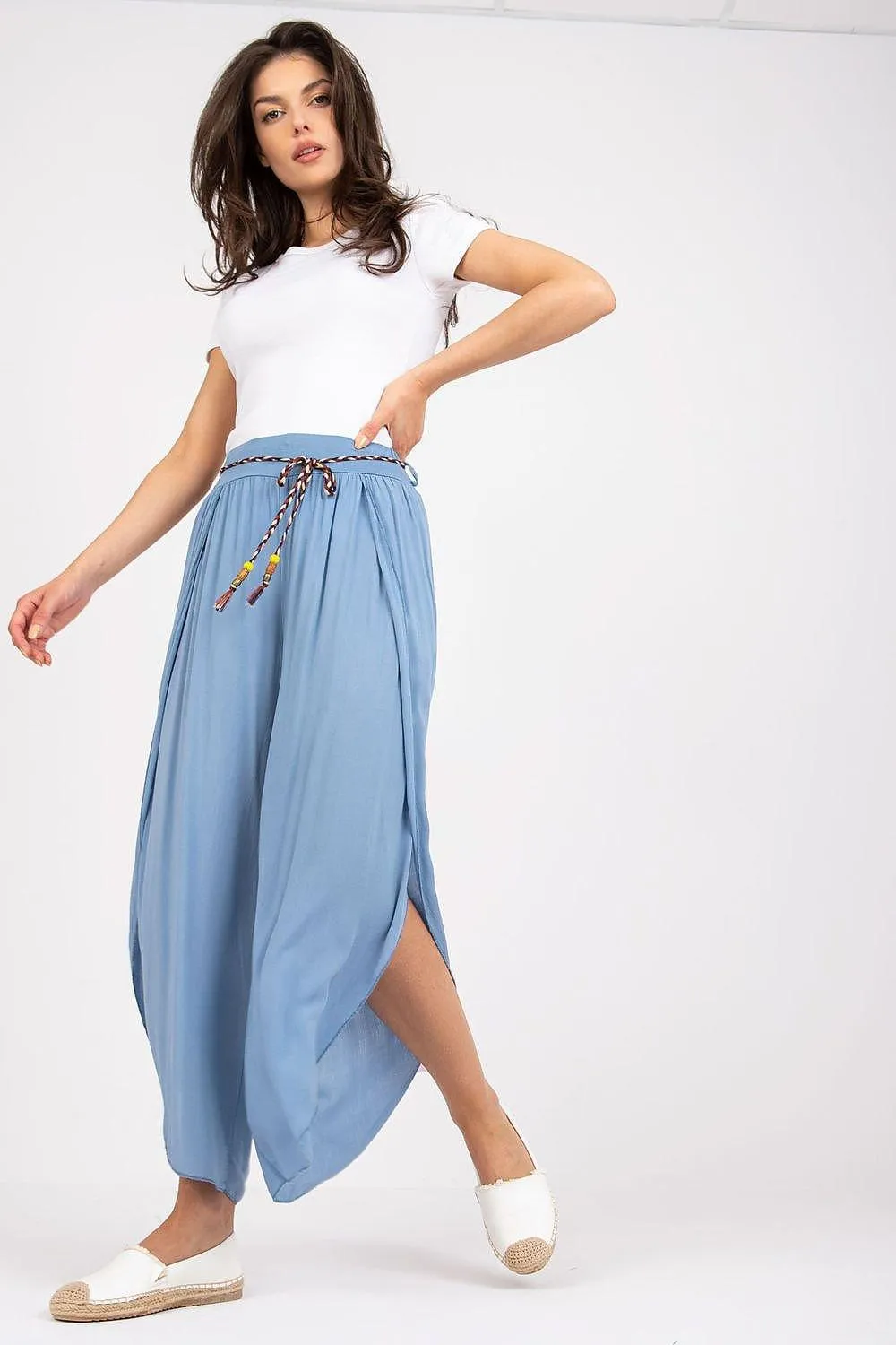 Chic High-Waisted Viscose Trousers with Trendy Waist Tie