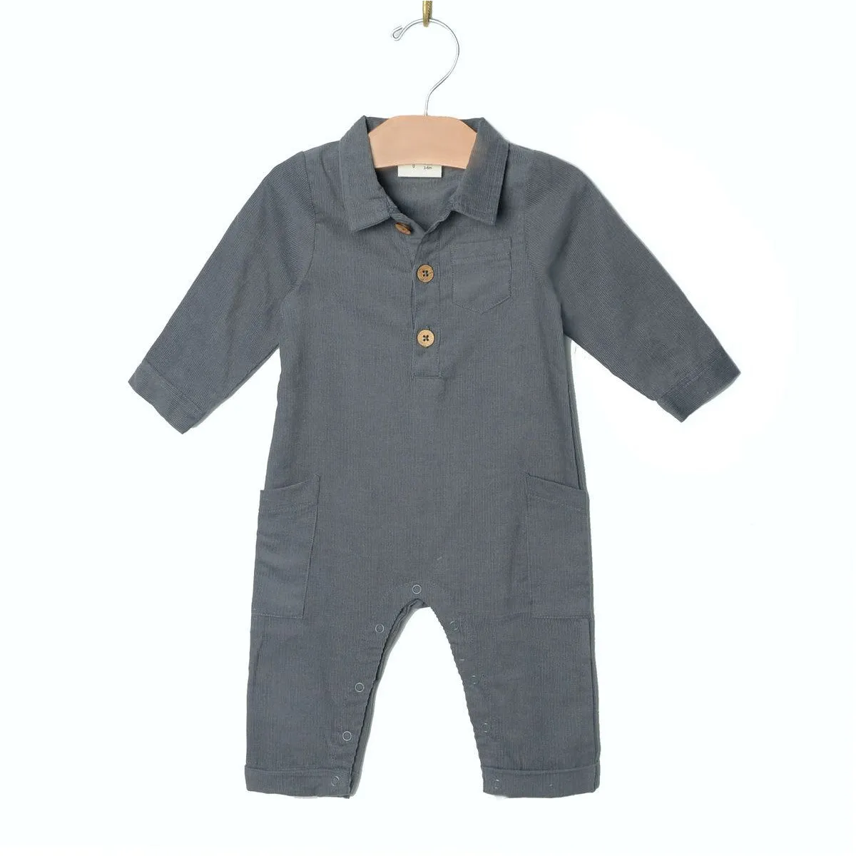 City Mouse - Collared Corduroy Romper - Granite