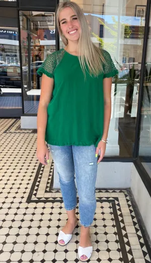 Clara Crochet Sleeve Top Kelly Green