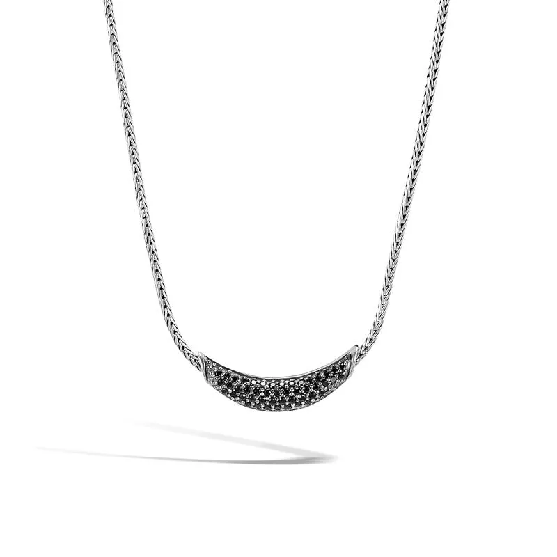 Classic Chain Necklace with Black Sapphire, Black Spinel