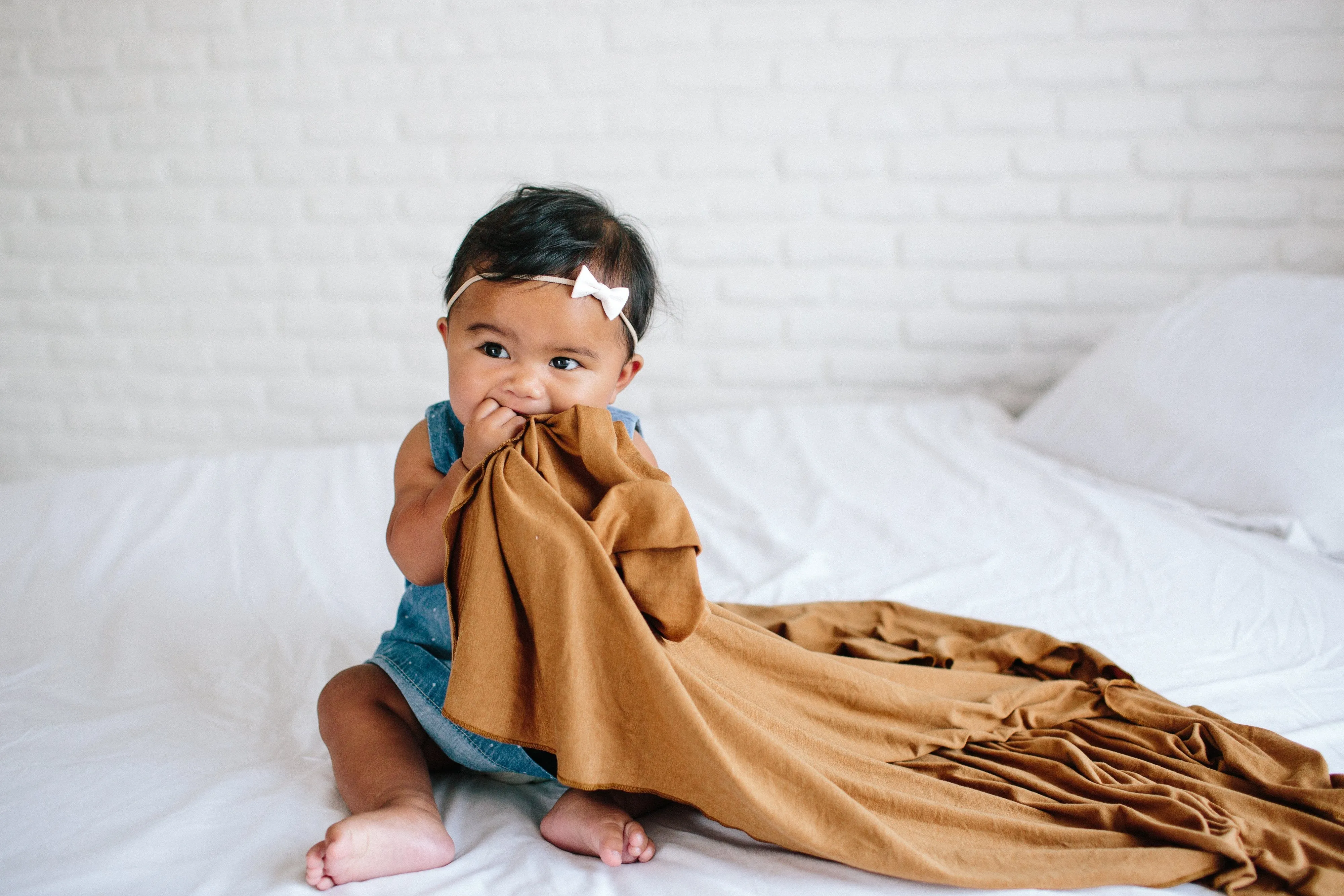 Copper Pearl Knit Swaddle Blanket - Camel