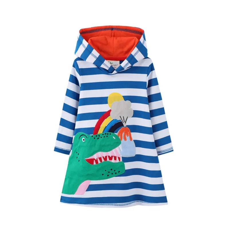 Cotton Hooded Stylish Long Sleeved Girls Dress