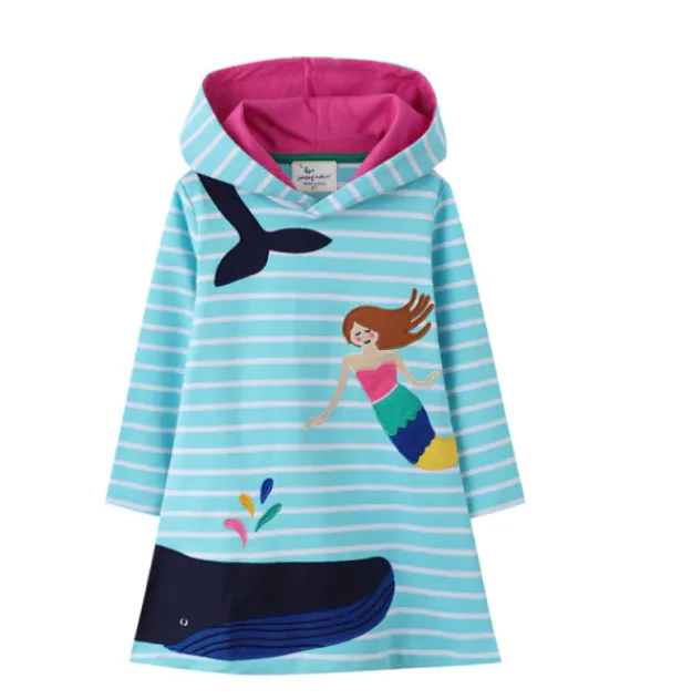 Cotton Hooded Stylish Long Sleeved Girls Dress