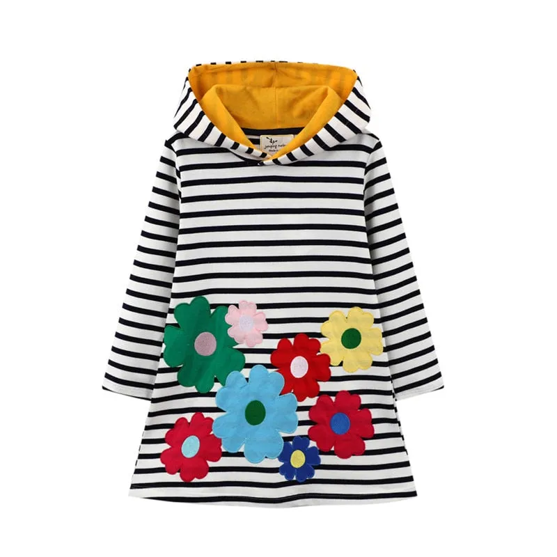 Cotton Hooded Stylish Long Sleeved Girls Dress