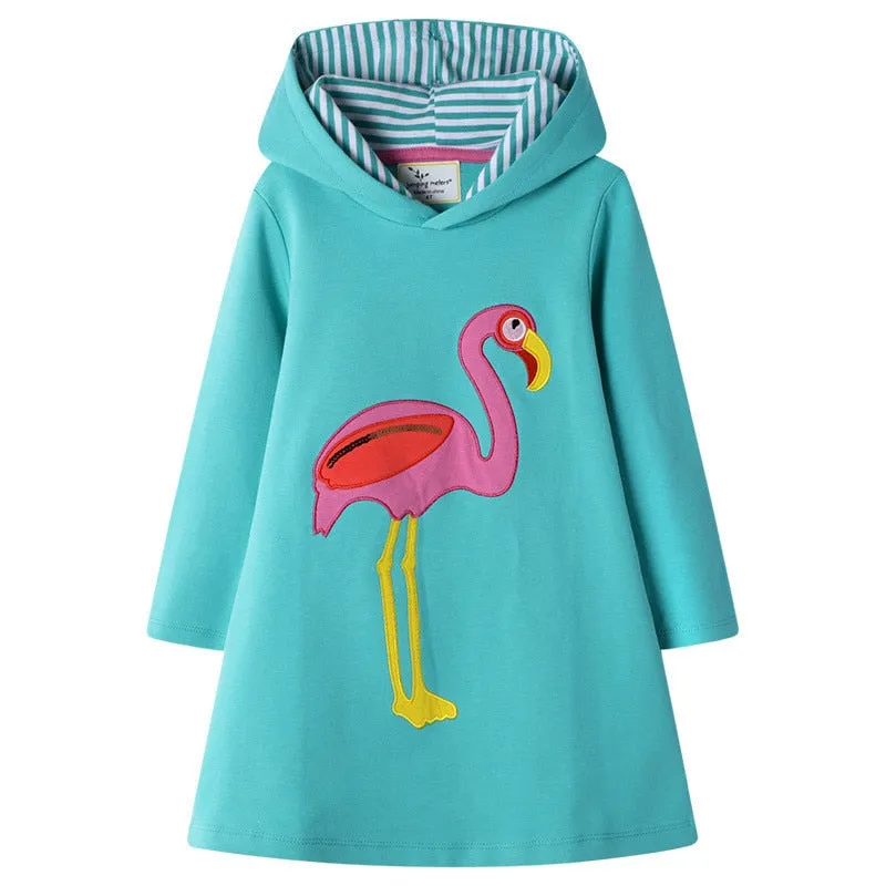 Cotton Hooded Stylish Long Sleeved Girls Dress