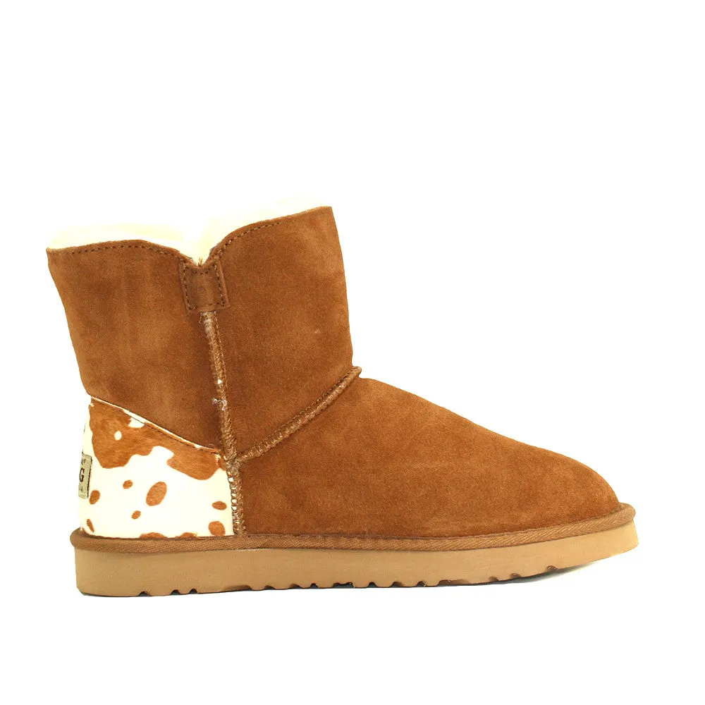 Cow Print Short Ugg Boot - Chestnut