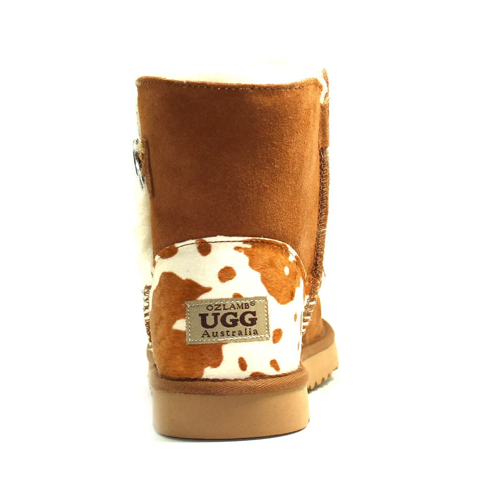 Cow Print Short Ugg Boot - Chestnut