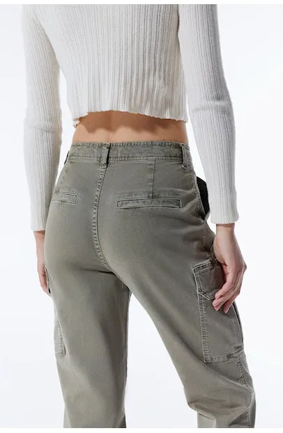 Daphne - High Waist Cargo Pants - Khaki