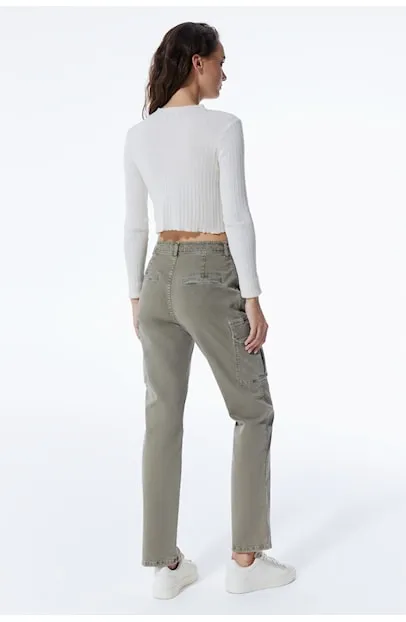 Daphne - High Waist Cargo Pants - Khaki