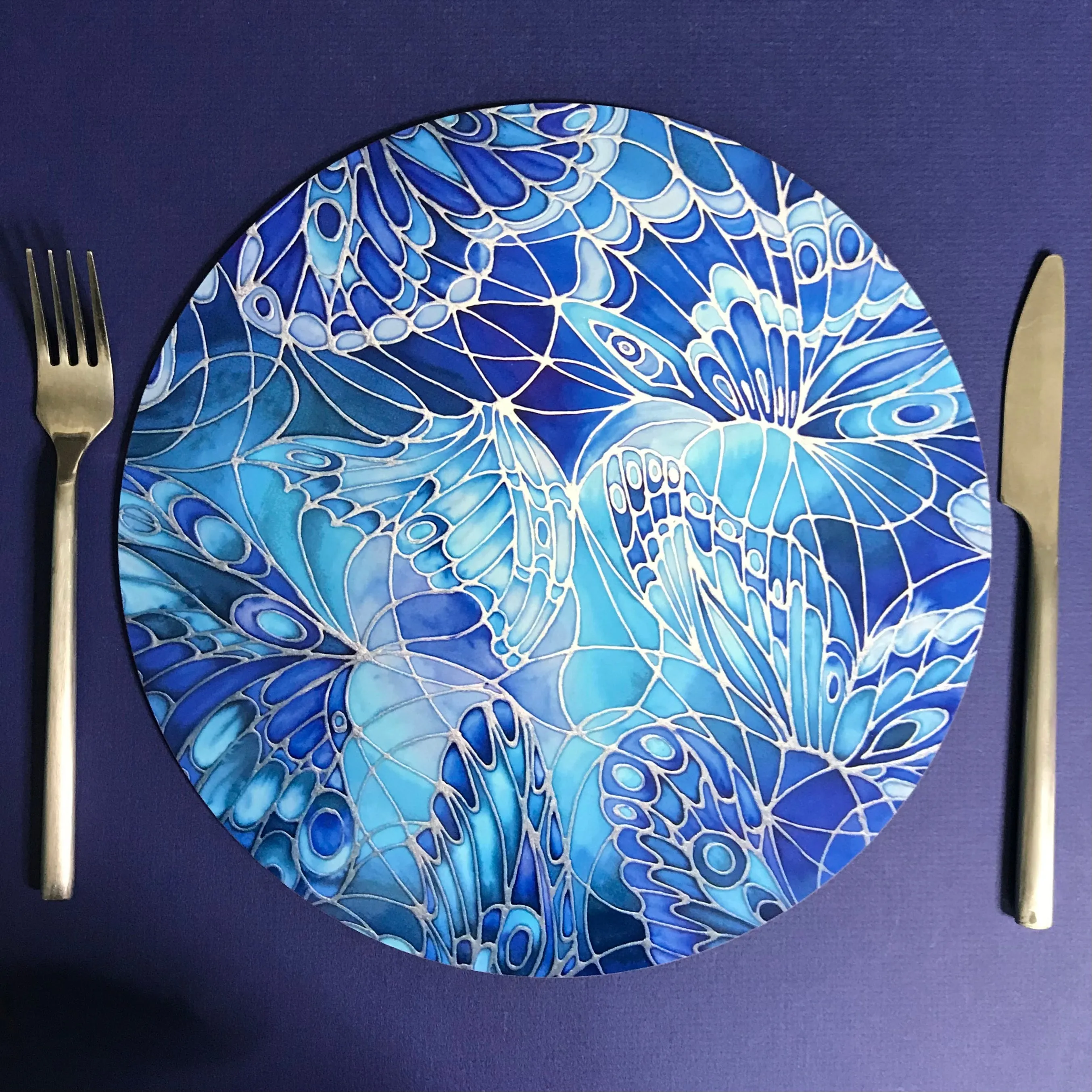 Deep Blue Butterflies Placemats - Blue Table Mats & Coasters, Blue glass chopping boards