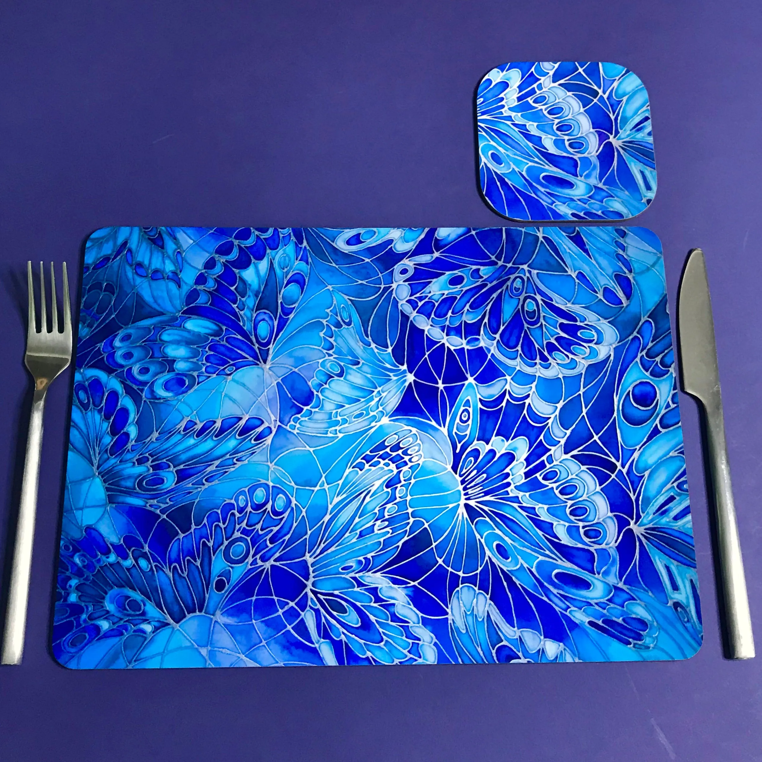 Deep Blue Butterflies Placemats - Blue Table Mats & Coasters, Blue glass chopping boards