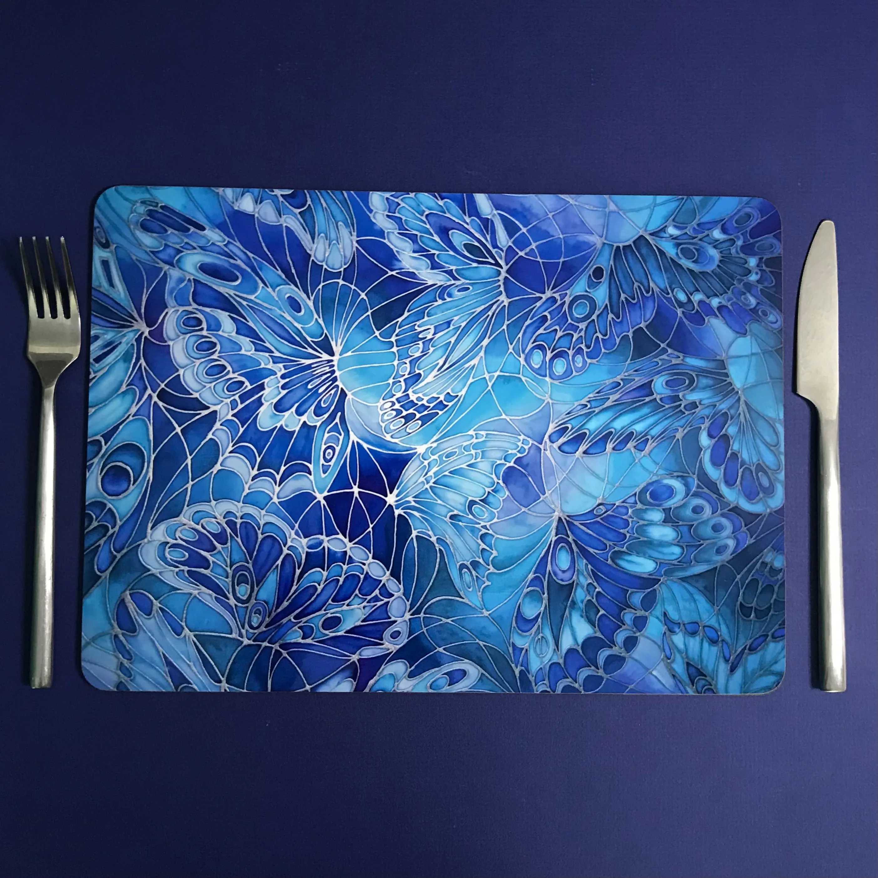 Deep Blue Butterflies Placemats - Blue Table Mats & Coasters, Blue glass chopping boards