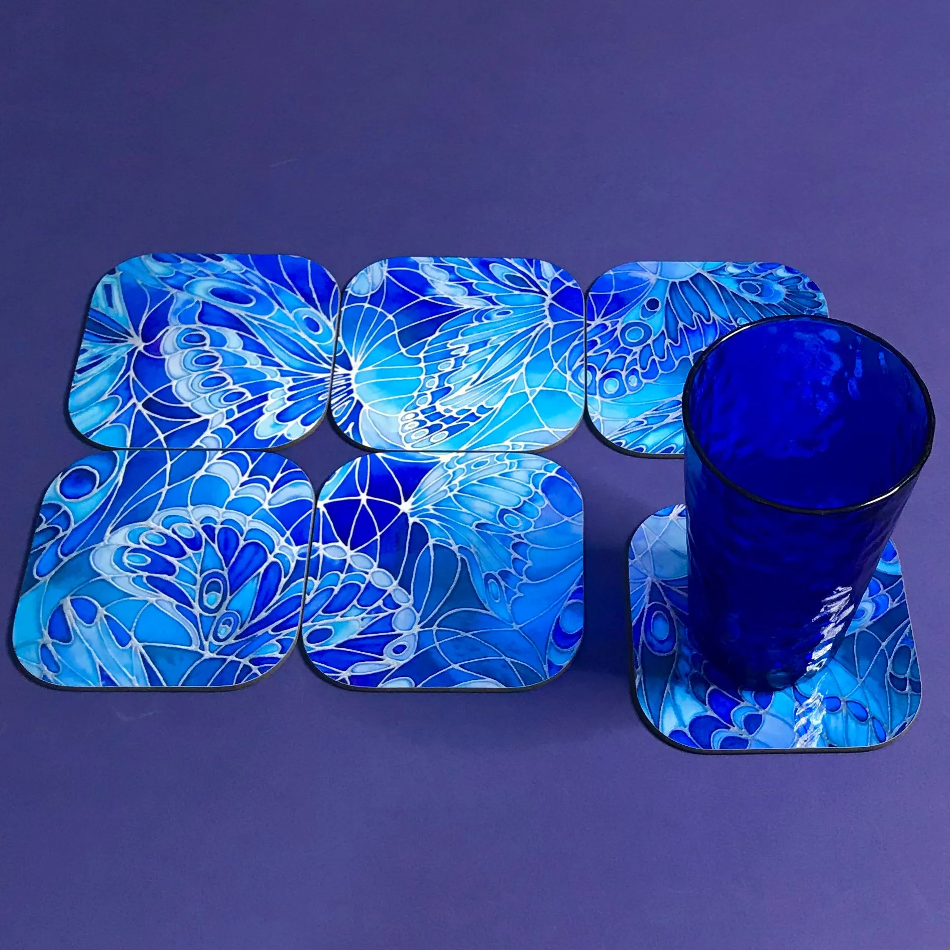 Deep Blue Butterflies Placemats - Blue Table Mats & Coasters, Blue glass chopping boards