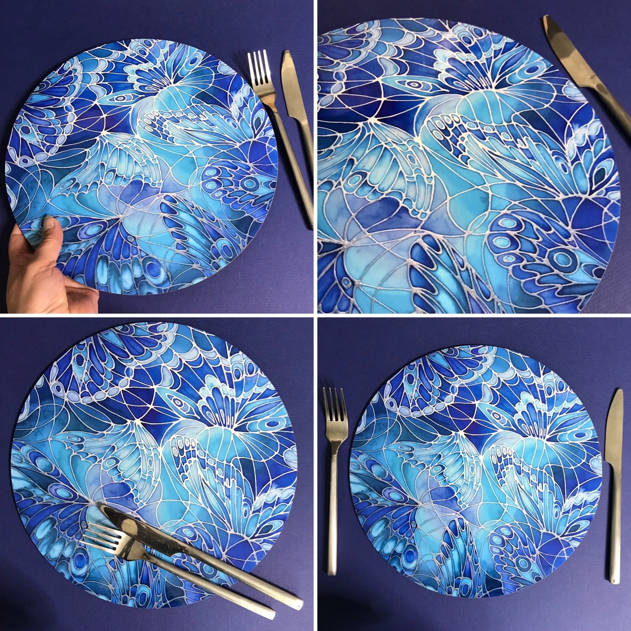 Deep Blue Butterflies Placemats - Blue Table Mats & Coasters, Blue glass chopping boards