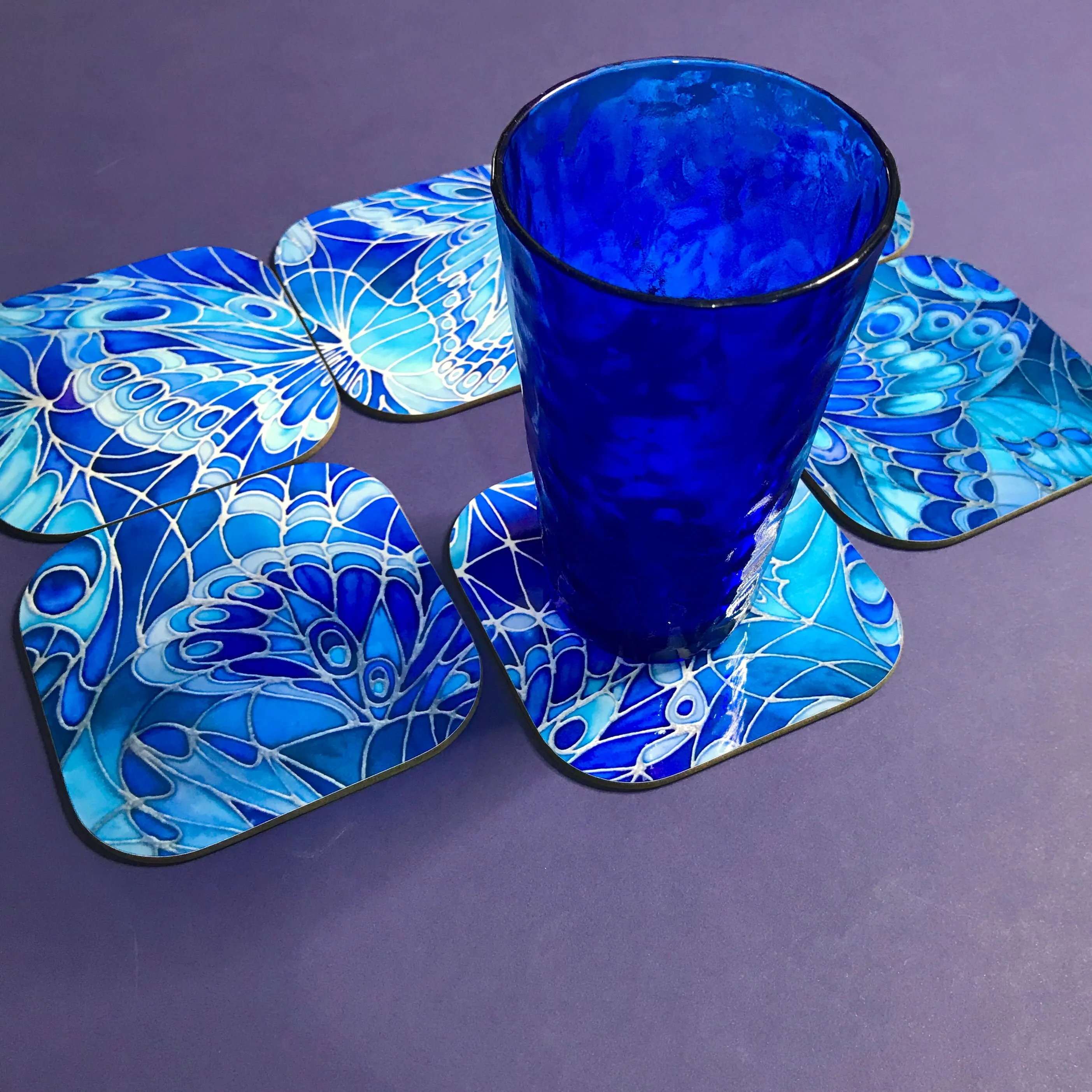 Deep Blue Butterflies Placemats - Blue Table Mats & Coasters, Blue glass chopping boards