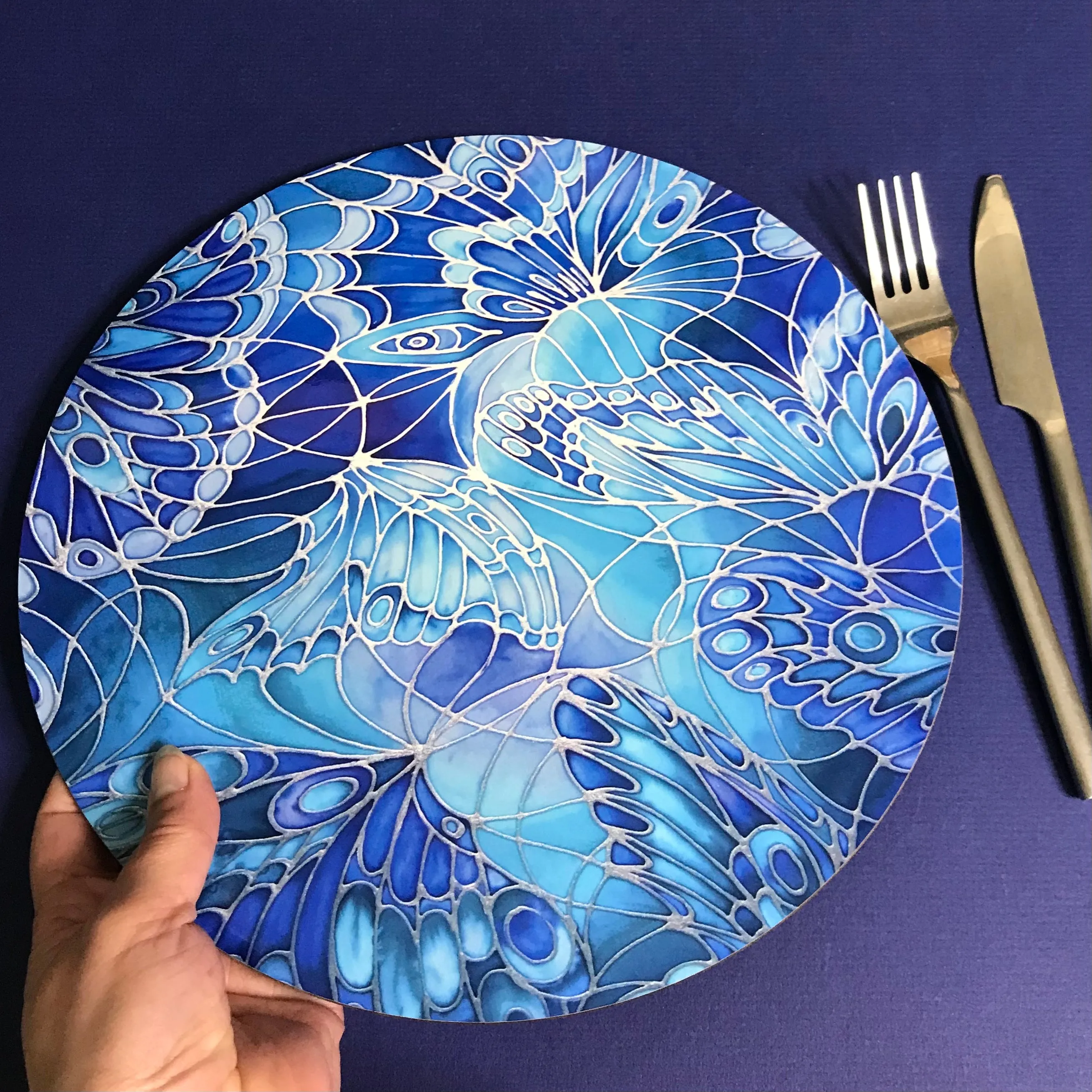 Deep Blue Butterflies Placemats - Blue Table Mats & Coasters, Blue glass chopping boards