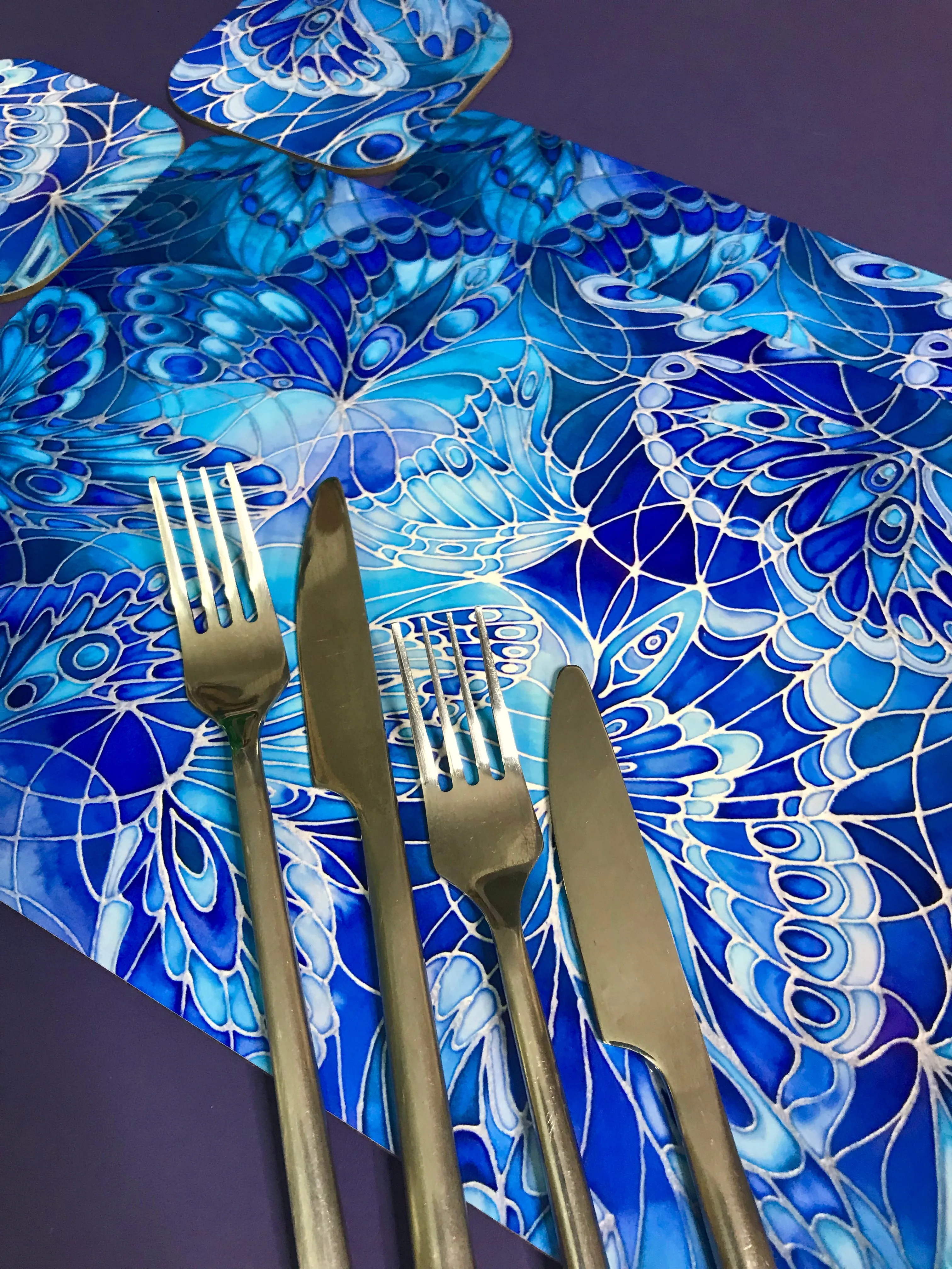 Deep Blue Butterflies Placemats - Blue Table Mats & Coasters, Blue glass chopping boards