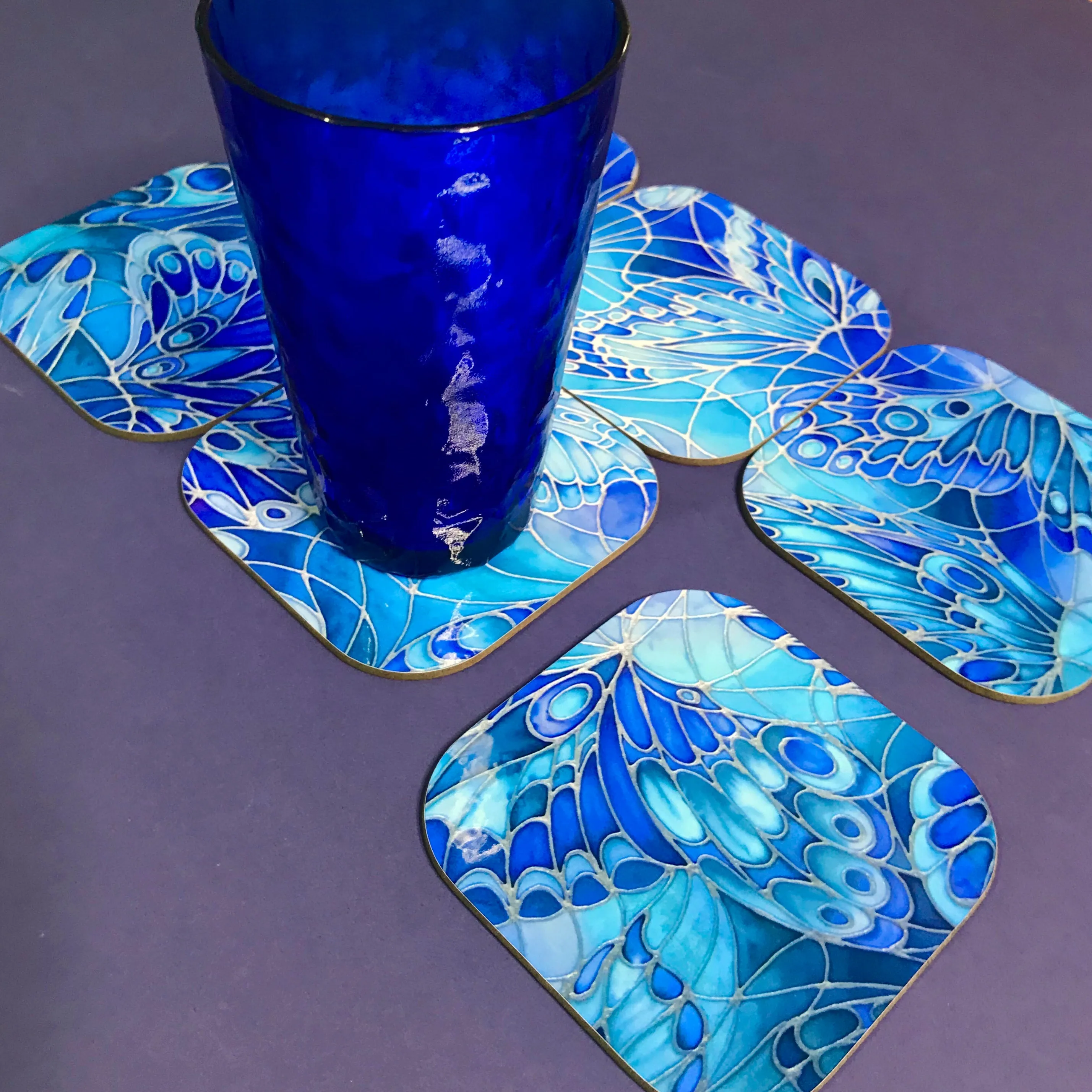 Deep Blue Butterflies Placemats - Blue Table Mats & Coasters, Blue glass chopping boards