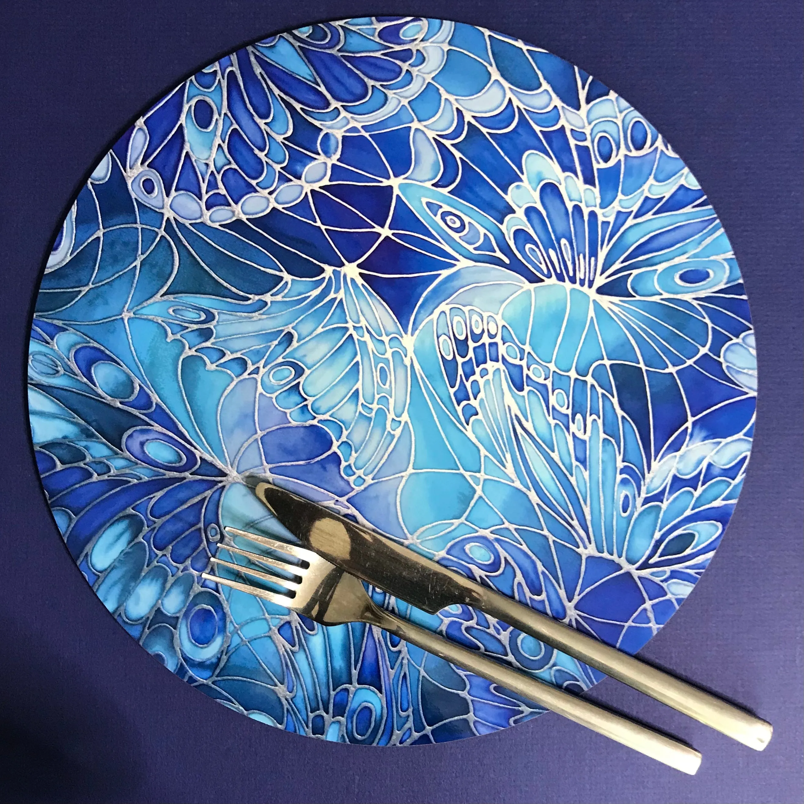 Deep Blue Butterflies Placemats - Blue Table Mats & Coasters, Blue glass chopping boards