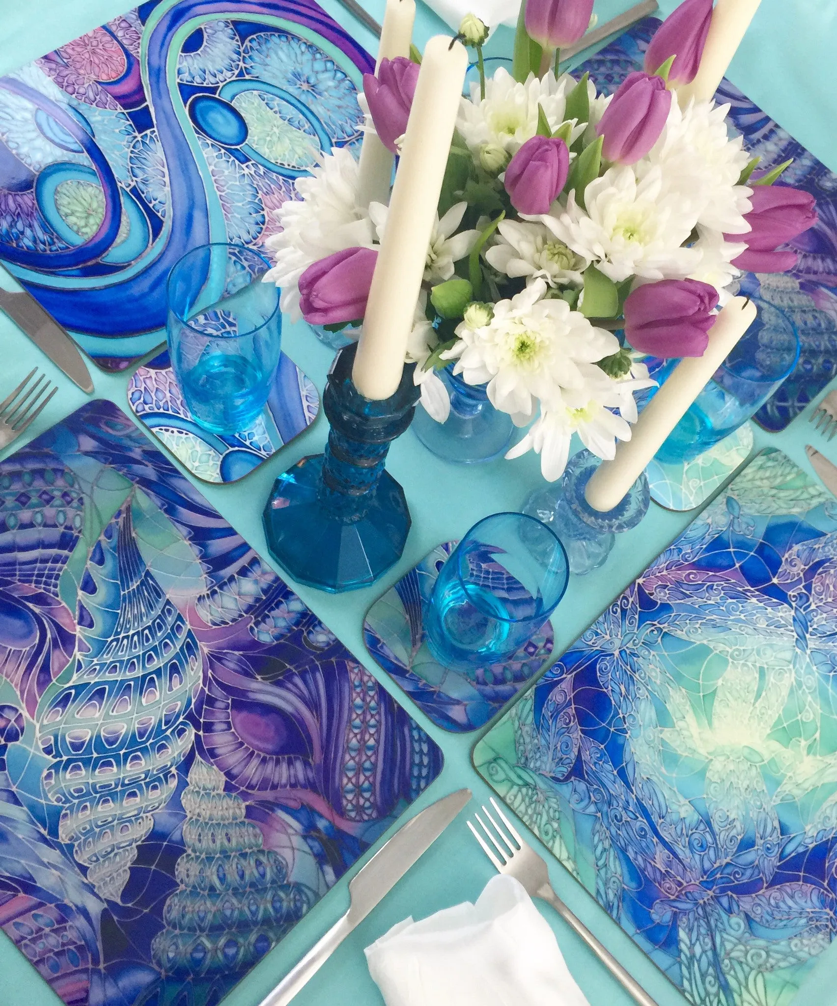 Deep Blue Butterflies Placemats - Blue Table Mats & Coasters, Blue glass chopping boards